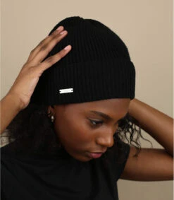 Seeberger Turn Up Beanie In Recycled Yarn Black